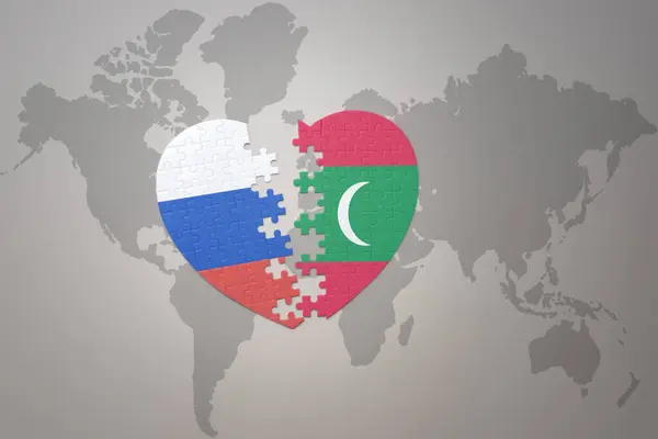 Puzzle Herz Mit Der Nationalflagge Russlands Und Der Malediven Auf — Stockfoto