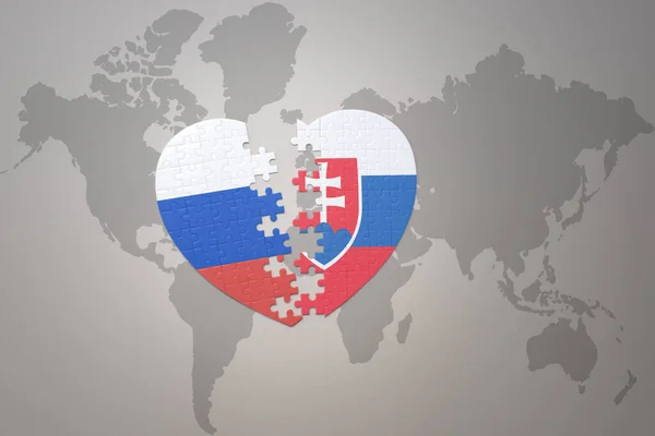 Rusya Nın Ulusal Bayrağı Slovakya Nın Yapboz Kalbi Dünya Haritası — Stok fotoğraf