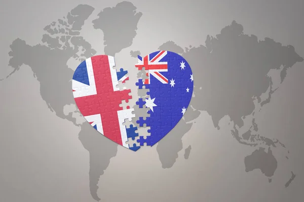 Coração Quebra Cabeça Com Bandeira Nacional Austrália Grande Grã Bretanha — Fotografia de Stock