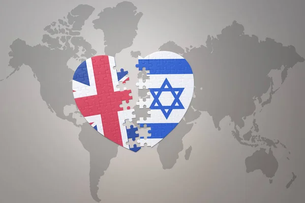 Coração Quebra Cabeça Com Bandeira Nacional Israel Grande Grã Bretanha — Fotografia de Stock