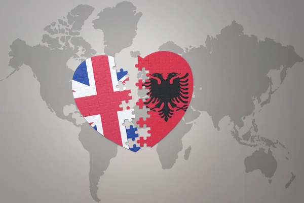 Cuore Puzzle Con Bandiera Nazionale Albania Grande Britannico Uno Sfondo — Foto Stock