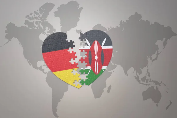 Καρδιά Παζλ Την Εθνική Σημαία Της Kenya Και Της Γερμανίας — Φωτογραφία Αρχείου