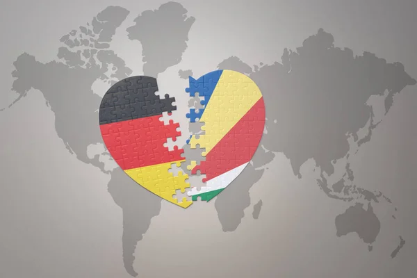 在世界地图的背景上 与海鸥和德国国旗拼凑在一起 3D插图 — 图库照片