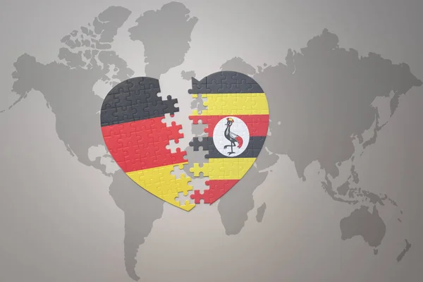 Сердце Головоломки Национальным Прапором Уганди Гризунами Мапе Мира Концепція Ілюстрація — стокове фото