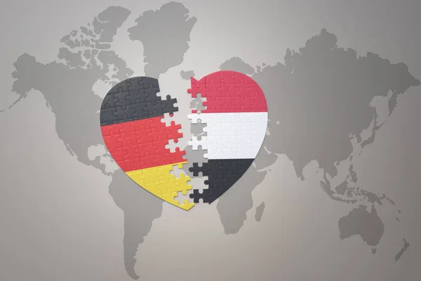 在世界地图的背景上 与德国和德国国旗拼凑在一起 3D插图 — 图库照片
