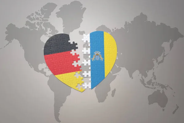 将加那利群岛和德国国旗与世界地图背景中的德国国旗拼凑在一起 3D插图 — 图库照片