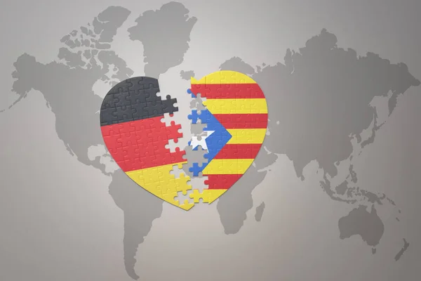 Puzzle Heart National Flag Catalonia Germany World Map Background Concept — Stock Photo, Image