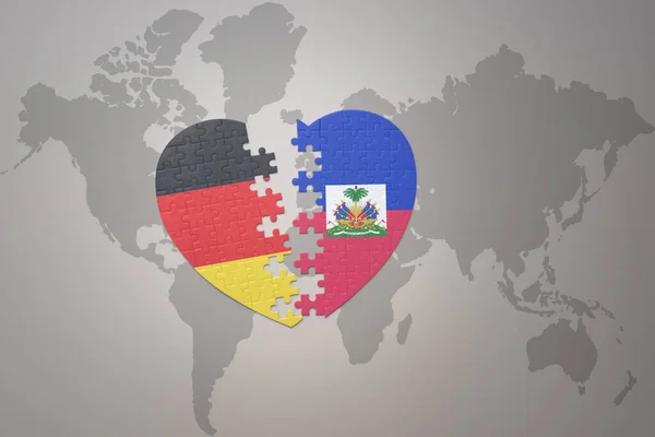 Серце Головоломка Національним Прапором Хайті Німеччини Фоні Карти Світу Поняття — стокове фото