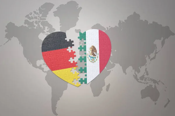 Puzzle Heart National Flag Mexico Germany World Map Background Concept — Stock Photo, Image