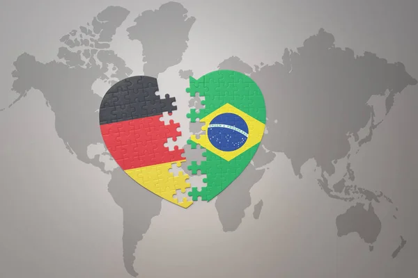 Coração Quebra Cabeça Com Bandeira Nacional Brasil Alemanha Fundo Mapa — Fotografia de Stock