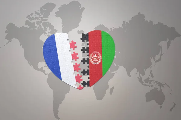 Puzzle Herz Mit Der Nationalflagge Von Frankreich Und Afghanistan Auf — Stockfoto