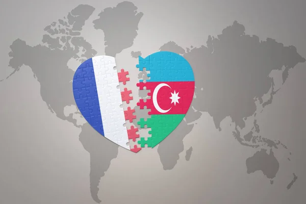 Puzzle Herz Mit Der Nationalflagge Von Frankreich Und Azerbaijan Auf — Stockfoto