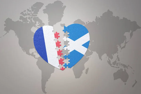 Puzzle Heart National Flag France Scotland World Map Background Concept — Stock Photo, Image