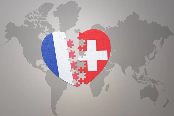Fransa Nın Ulusal Bayrağı Dünya Haritasının Arka Planında Sviçre Nin — Stok fotoğraf