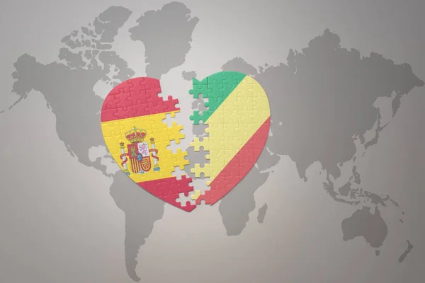 在世界地图的背景上 与共和国国旗和西班牙国旗拼凑在一起 3D插图 — 图库照片