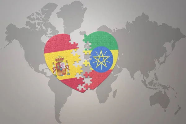 在世界地图的背景上 用民族和西班牙国旗迷惑人心 3D插图 — 图库照片