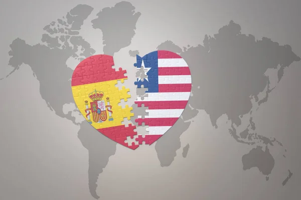 用世界地图背景上的自由主义和西班牙国旗迷惑人心 3D插图 — 图库照片