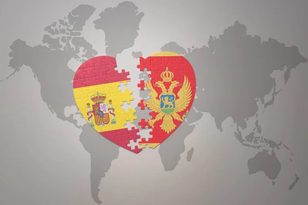 用世界地图背景上的蒙太奇国旗和西班牙国旗迷惑人心 3D插图 — 图库照片