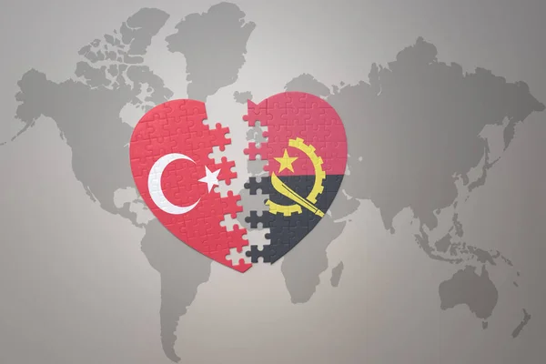 Puzzle Herz Mit Der Nationalflagge Der Türkei Und Angola Auf — Stockfoto