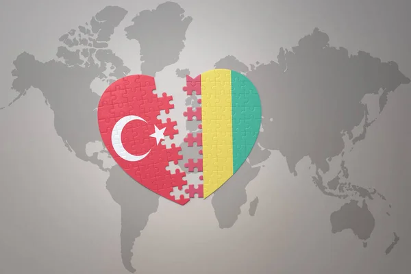 Puzzle Herz Mit Der Nationalflagge Der Türkei Und Guinea Auf — Stockfoto