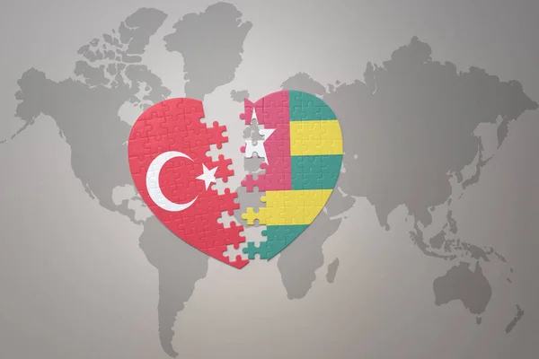 Puzzle Herz Mit Der Nationalflagge Der Türkei Und Togo Auf — Stockfoto