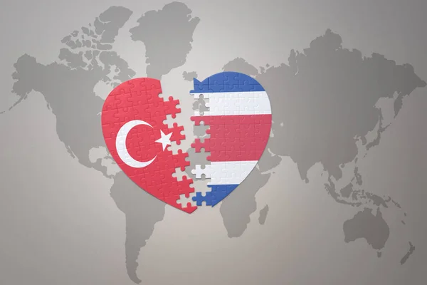 Puzzle Herz Mit Der Nationalflagge Der Türkei Und Costa Rica — Stockfoto