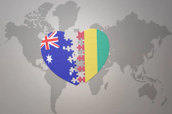 Coeur Puzzle Avec Drapeau National Guinée Australie Sur Fond Carte — Photo