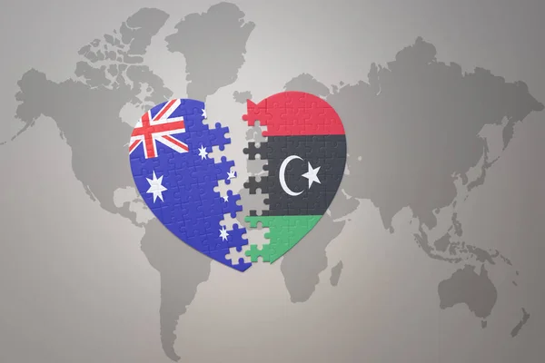Puzzle Heart National Flag Libya Australia World Map Background Concept — Stock Photo, Image