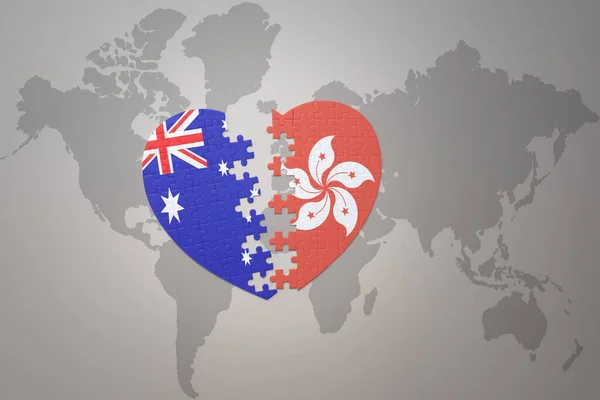 Coeur Puzzle Avec Drapeau National Hong Kong Australie Sur Fond — Photo