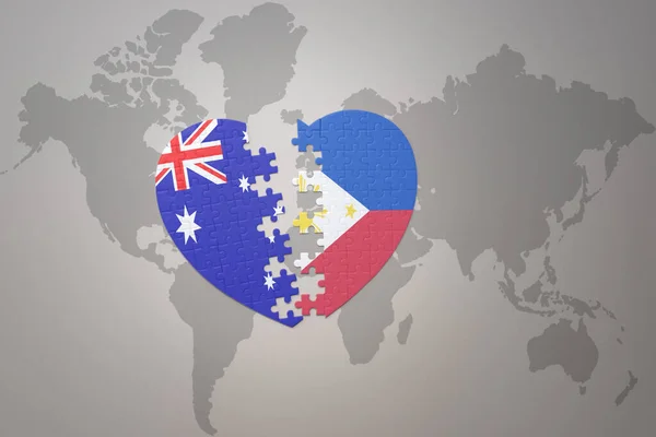 Coeur Puzzle Avec Drapeau National Des Philippines Australie Sur Fond — Photo