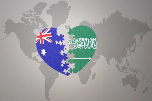 Сердце Головоломки Национальным Прапором Сауди Арабии Асталии Карте Мира Концепція — стокове фото
