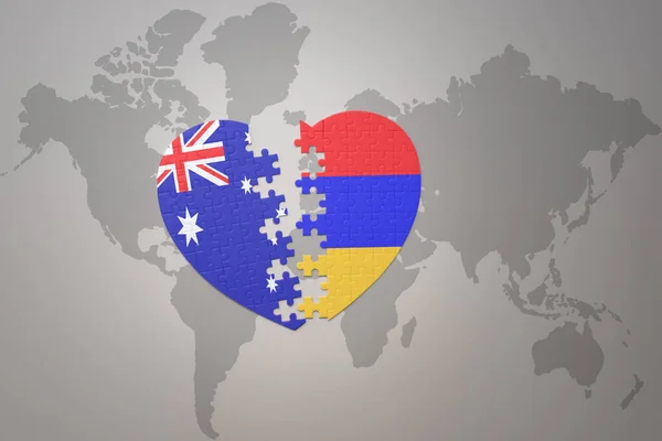 Coeur Puzzle Avec Drapeau National Arménie Australie Sur Fond Carte — Photo