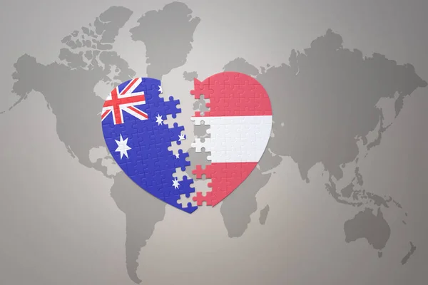 Coeur Puzzle Avec Drapeau National Autriche Australie Sur Fond Carte — Photo