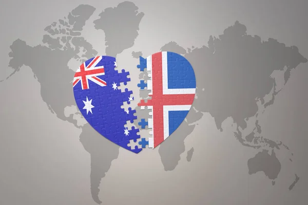 Coeur Puzzle Avec Drapeau National Péninsule Australie Sur Fond Carte — Photo