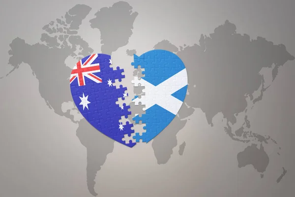 Coeur Puzzle Avec Drapeau National Écosse Australie Sur Fond Carte — Photo