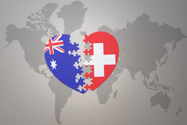 Coeur Puzzle Avec Drapeau National Suisse Australie Sur Fond Carte — Photo