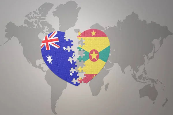 Puzzle Heart National Flag Grenada Australia World Map Background Concept — Stock Photo, Image