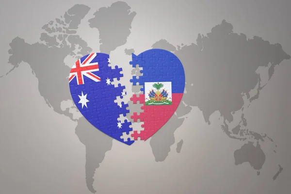 Coeur Puzzle Avec Drapeau National Haiti Australie Sur Fond Carte — Photo