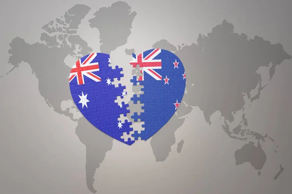 Coeur Puzzle Avec Drapeau National Nouvelle Zélande Australie Sur Fond — Photo