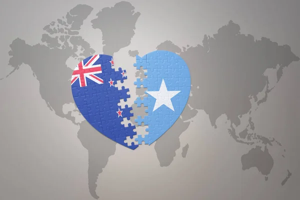 ニュージーランドとソマリアの国旗を背景にしたパズルハートです コンセプト 3Dイラスト — ストック写真