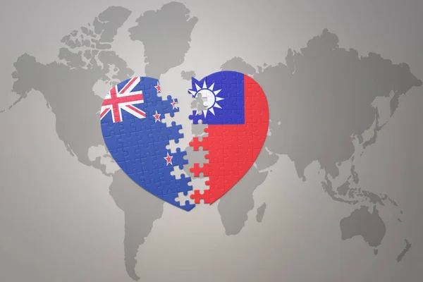 Coeur Puzzle Avec Drapeau National Nouvelle Zélande Taiwan Sur Fond — Photo