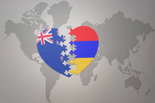 Coração Quebra Cabeça Com Bandeira Nacional Nova Zelândia Arménia Fundo — Fotografia de Stock