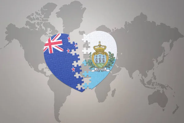 Corazón Del Rompecabezas Con Bandera Nacional Nueva Zelanda San Marino —  Fotos de Stock