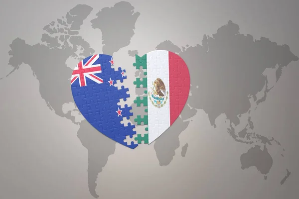 Rompecabezas Corazón Con Bandera Nacional Nueva Zelanda México Mapa Del —  Fotos de Stock
