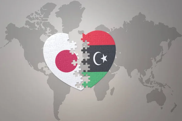 Puzzle Heart National Flag Japan Libya World Map Background Concept — Stock Photo, Image