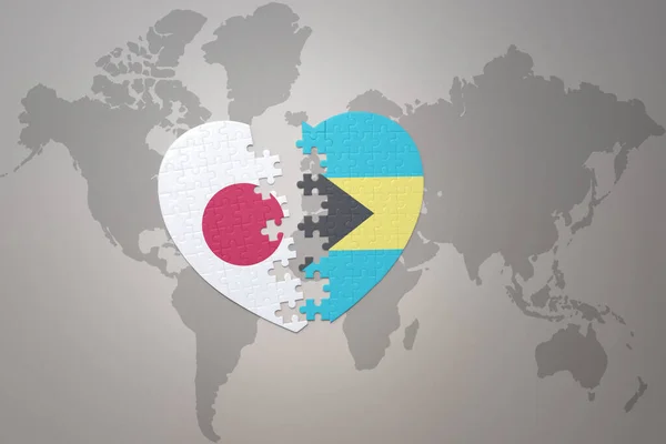 Corazón Del Rompecabezas Con Bandera Nacional Japón Bahamas Fondo Mapa —  Fotos de Stock