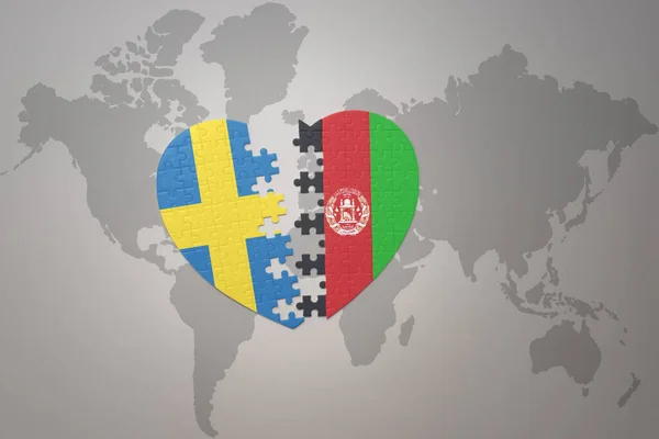 Corazón Del Rompecabezas Con Bandera Nacional Suecia Afganistán Mapa Del — Foto de Stock