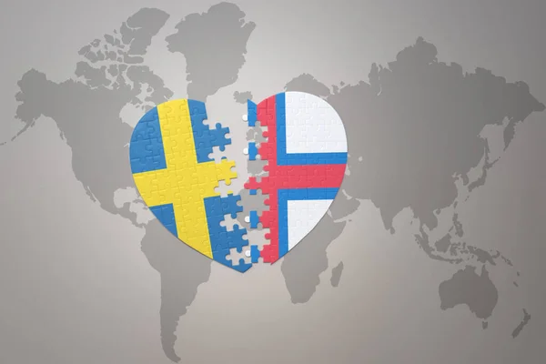 Puzzle Cuore Con Bandiera Nazionale Delle Isole Svedesi Faroe Uno — Foto Stock