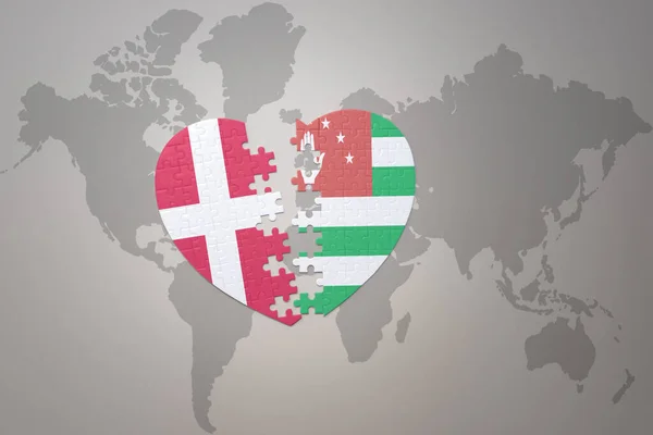 Puzzle Herz Mit Der Nationalflagge Von Abchasien Und Dänemark Auf — Stockfoto