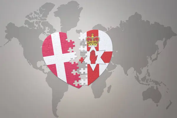 Puzzle Herz Mit Der Nationalflagge Von Nordirland Und Dänemark Auf — Stockfoto